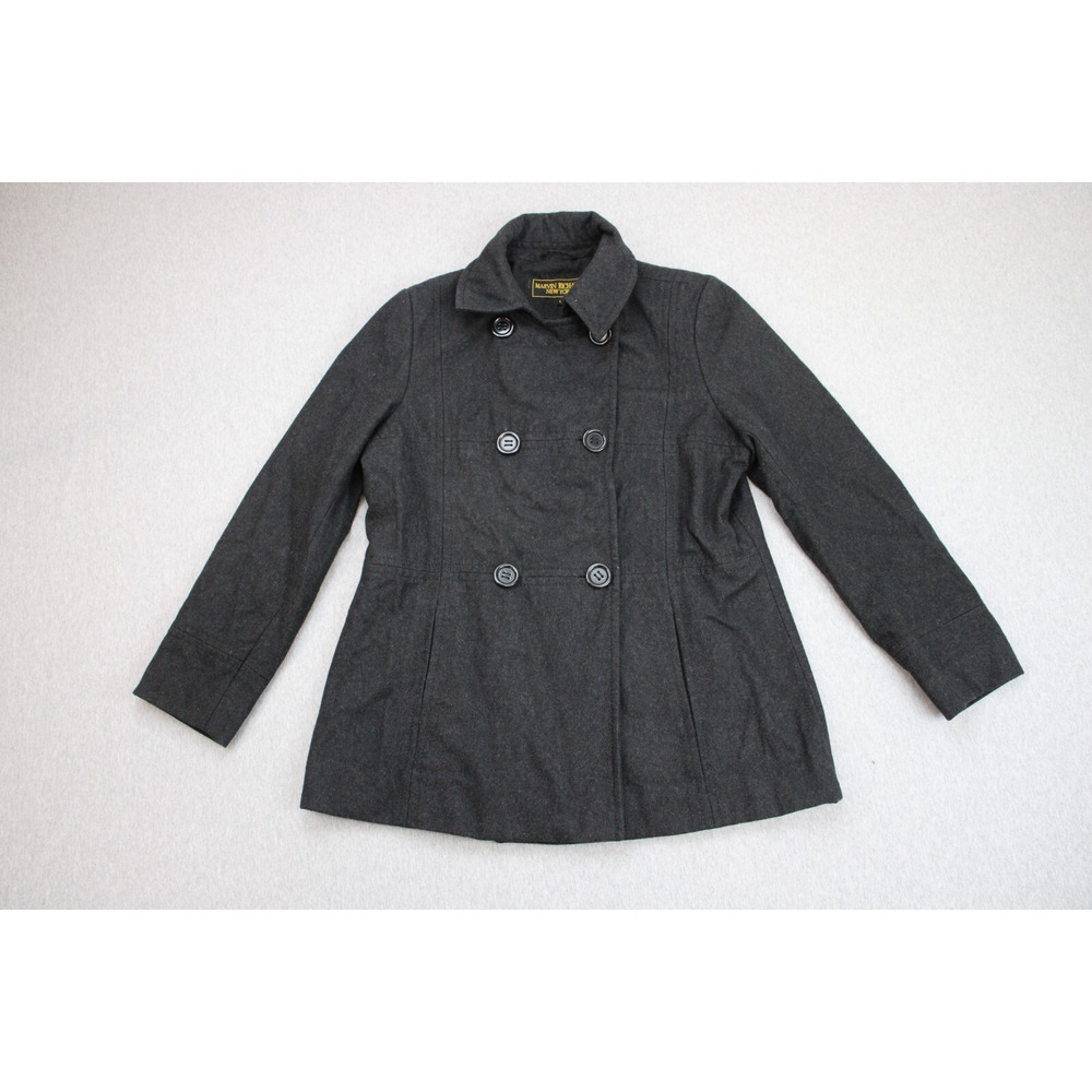 Marvin Richards New York Coat Womens Size L Black Double Breasted Pea Lined